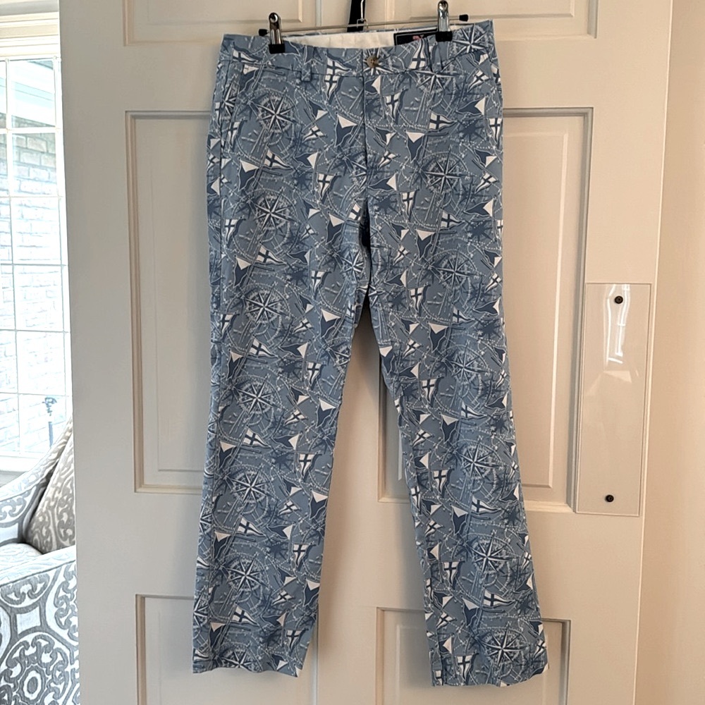 Vineyard Vines Mens Slim Fit Straight Breaker Pants Nautical Flags Print 32x30